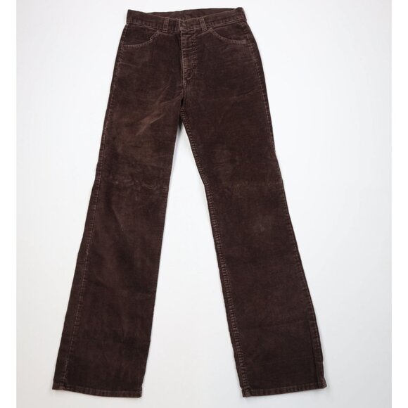 Vintage 70s Levis Mens 30x34 Distressed Velour Corduroy Wide Leg Pants Brown USA